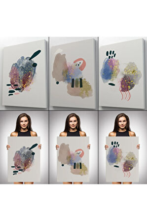 3’lü Tablo Soyut Figürlü Dekoratif Duvar Tablo Seti-az-25