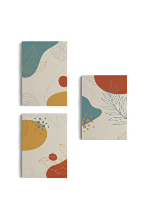 3’lü Tablo Soyut Şekiller Dekoratif Şık Ve Modern Duvar Tablo Seti-be-30
