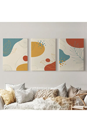 3’lü Tablo Soyut Şekiller Dekoratif Şık Ve Modern Duvar Tablo Seti-be-30