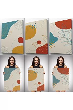 3’lü Tablo Soyut Şekiller Dekoratif Şık Ve Modern Duvar Tablo Seti-be-30