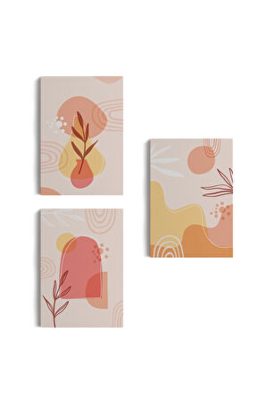 3’lü Tablo Minimal Şekiller Ve Bitkiler Dekoratif Şık Ve Modern Duvar Tablo Seti-bf-31