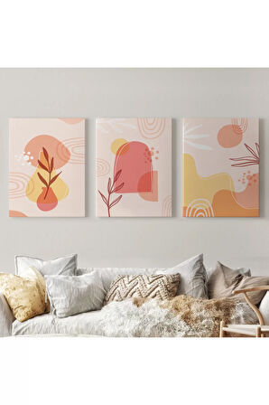 3’lü Tablo Minimal Şekiller Ve Bitkiler Dekoratif Şık Ve Modern Duvar Tablo Seti-bf-31