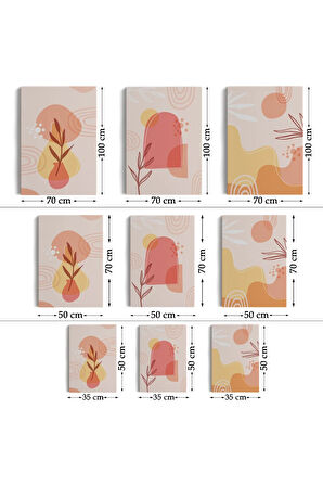 3’lü Tablo Minimal Şekiller Ve Bitkiler Dekoratif Şık Ve Modern Duvar Tablo Seti-bf-31