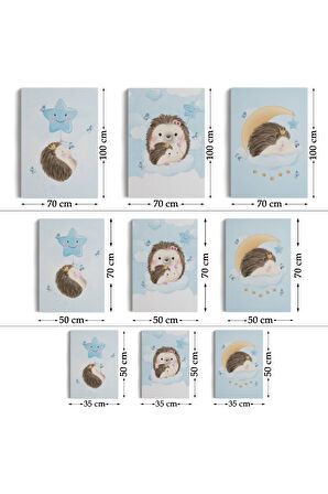 3’lü Tablo Şirin Kirpi Temalı Dekoratif Duvar Tablo Seti-bı-34