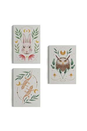 3’lü Tablo Vahşi Hayvanlar Temalı Dekoratif Duvar Tablo Seti-bn-38