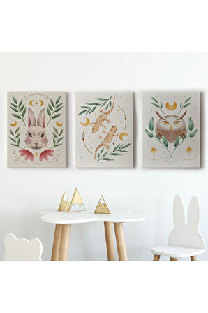 3’lü Tablo Vahşi Hayvanlar Temalı Dekoratif Duvar Tablo Seti-bn-38
