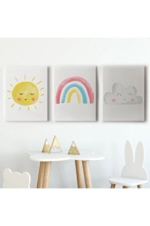 3’lü Tablo Yaz Günü Temalı Dekoratif Duvar Tablo Seti-bö-40