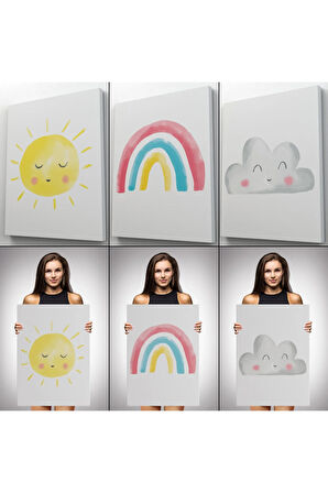 3’lü Tablo Yaz Günü Temalı Dekoratif Duvar Tablo Seti-bö-40