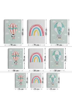 3’lü Tablo Balonla Uçan Sevimli Hayvanlar Temalı Dekoratif Duvar Tablo Seti-bp-41