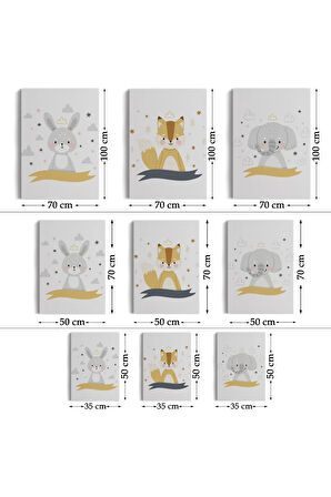 3’lü Tablo Sevimli Hayvanlar Temalı Koleksiyon Dekoratif Duvar Tablo Seti-br-42