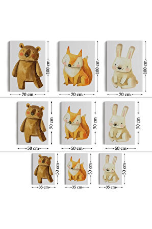 3’lü Tablo Sevimli Hayvanlar Temalı Koleksiyon Dekoratif Duvar Tablo Seti-bs-43