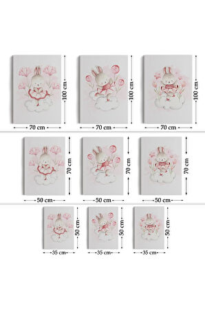 3’lü Tablo Sevimli Tavşan Dekoratif Duvar Tablo Seti-bş-44