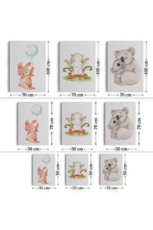 3’lü Tablo Sevimli Üç Hayvan Koleksiyonu Dekoratif Duvar Tablo Seti-bt-45