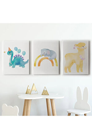 3’lü Tablo Şirin Hayvanlar Temalı Dekoratif Duvar Tablo Seti-bu-46
