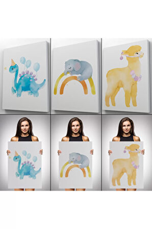 3’lü Tablo Şirin Hayvanlar Temalı Dekoratif Duvar Tablo Seti-bu-46