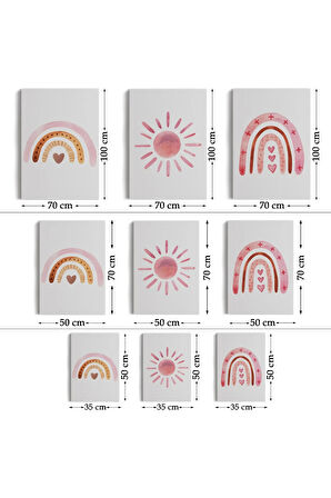 3’lü Tablo Yaz Temalı Suluboya Şekilleri Dekoratif Duvar Tablo Seti-by-49