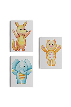 3’lü Tablo Şirin Hayvanlar Temalı Dekoratif Duvar Tablo Seti-ca-51