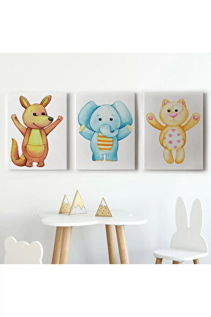 3’lü Tablo Şirin Hayvanlar Temalı Dekoratif Duvar Tablo Seti-ca-51