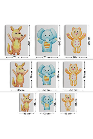 3’lü Tablo Şirin Hayvanlar Temalı Dekoratif Duvar Tablo Seti-ca-51