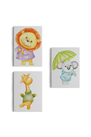 3’lü Tablo Şirin Hayvanlar Temalı Dekoratif Duvar Tablo Seti-cb-52