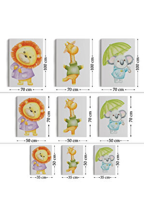 3’lü Tablo Şirin Hayvanlar Temalı Dekoratif Duvar Tablo Seti-cb-52
