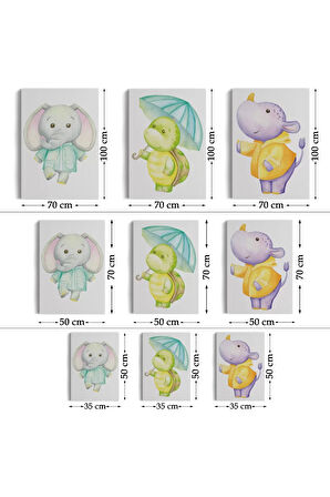 3’lü Tablo Sevimli Üç Hayvan Koleksiyonu Dekoratif Duvar Tablo Seti-cc-53