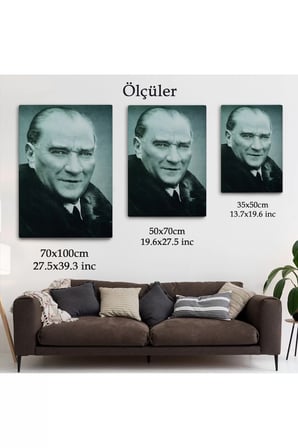 Atatürk Portre Tablosu Mustafa Kemal Atatürk Dikdörtgen Dekoratif Kanvas Tablo-cg-57