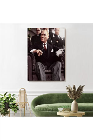 Atatürk Portre Tablosu Mustafa Kemal Atatürk Dikdörtgen Dekoratif Kanvas Tablo-ch-58