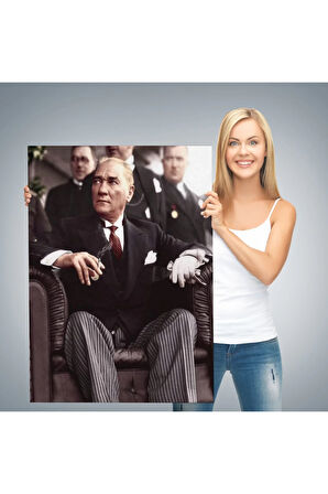 Atatürk Portre Tablosu Mustafa Kemal Atatürk Dikdörtgen Dekoratif Kanvas Tablo-ch-58
