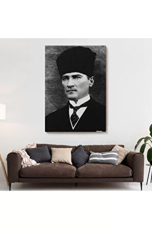 Atatürk Portre Tablosu Mustafa Kemal Atatürk Dikdörtgen Dekoratif Kanvas Tablo-cj-60