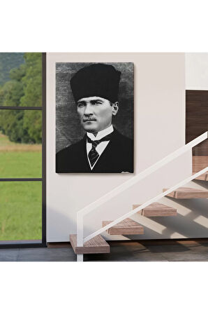 Atatürk Portre Tablosu Mustafa Kemal Atatürk Dikdörtgen Dekoratif Kanvas Tablo-cj-60