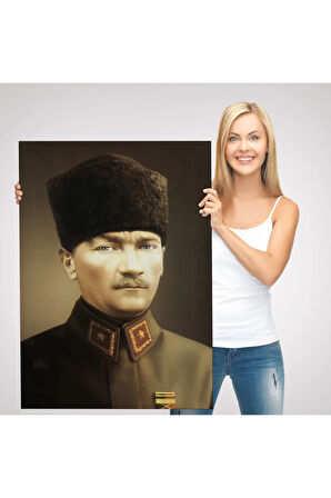Atatürk Portre Tablosu Mustafa Kemal Atatürk Dikdörtgen Dekoratif Kanvas Tablo-ck-61