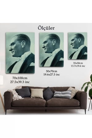 Atatürk Portre Tablosu Mustafa Kemal Atatürk Dikdörtgen Dekoratif Kanvas Tablo-cn-63