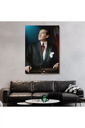 Atatürk Portre Tablosu Mustafa Kemal Atatürk Dikdörtgen Dekoratif Kanvas Tablo-co-64