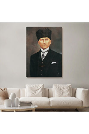 Atatürk Portre Tablosu Mustafa Kemal Atatürk Dikdörtgen Dekoratif Kanvas Tablo-cö-65