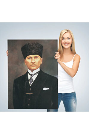 Atatürk Portre Tablosu Mustafa Kemal Atatürk Dikdörtgen Dekoratif Kanvas Tablo-cö-65