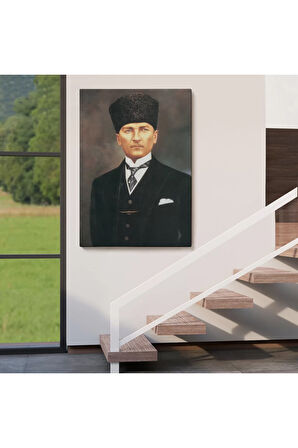 Atatürk Portre Tablosu Mustafa Kemal Atatürk Dikdörtgen Dekoratif Kanvas Tablo-cö-65