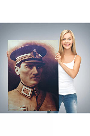 Atatürk Portre Tablosu Mustafa Kemal Atatürk Dikdörtgen Dekoratif Kanvas Tablo-cö-66