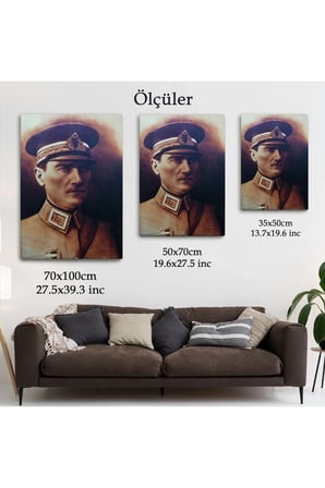 Atatürk Portre Tablosu Mustafa Kemal Atatürk Dikdörtgen Dekoratif Kanvas Tablo-cö-66