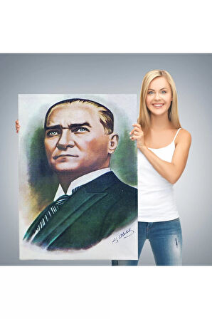 Atatürk Portre Tablosu Mustafa Kemal Atatürk Dikdörtgen Dekoratif Kanvas Tablo-cr-68