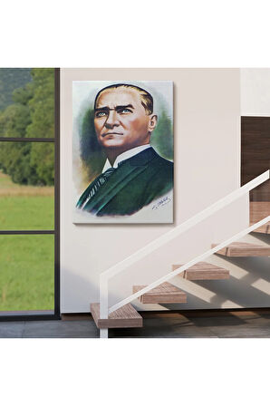 Atatürk Portre Tablosu Mustafa Kemal Atatürk Dikdörtgen Dekoratif Kanvas Tablo-cr-68
