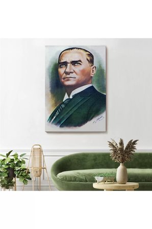Atatürk Portre Tablosu Mustafa Kemal Atatürk Dikdörtgen Dekoratif Kanvas Tablo-cr-68