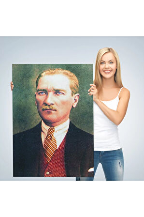 Atatürk Portre Tablosu Mustafa Kemal Atatürk Dikdörtgen Dekoratif Kanvas Tablo-cs-69