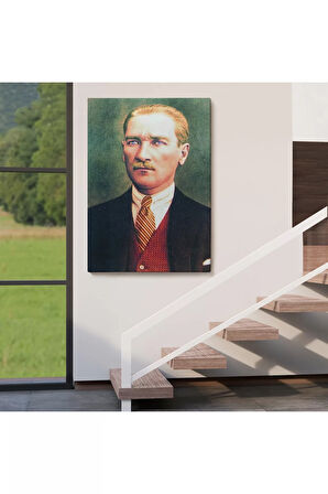 Atatürk Portre Tablosu Mustafa Kemal Atatürk Dikdörtgen Dekoratif Kanvas Tablo-cs-69