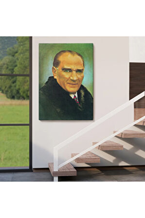 Atatürk Portre Tablosu Mustafa Kemal Atatürk Dikdörtgen Dekoratif Kanvas Tablo-cş-70