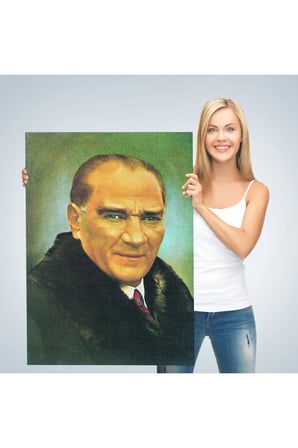 Atatürk Portre Tablosu Mustafa Kemal Atatürk Dikdörtgen Dekoratif Kanvas Tablo-cş-70