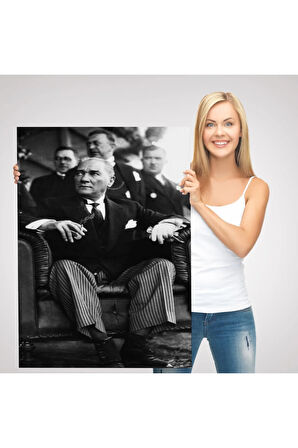 Atatürk Portre Tablosu Mustafa Kemal Atatürk Dikdörtgen Dekoratif Kanvas Tablo-cş-71