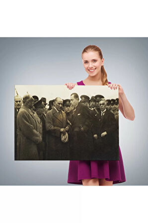 Atatürk'ün Anadolu'yu Ziyareti Mustafa Kemal Atatürk Dikdörtgen Dekoratif Kanvas Tablo-cü-74