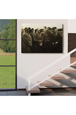 Atatürk'ün Anadolu'yu Ziyareti Mustafa Kemal Atatürk Dikdörtgen Dekoratif Kanvas Tablo-cü-74