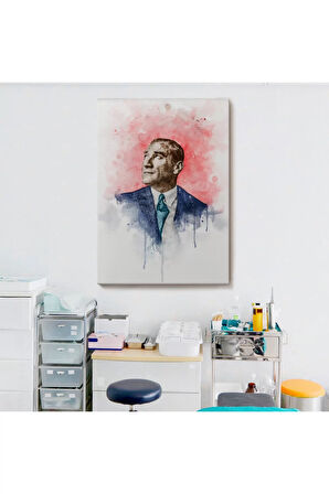 Mustafa Kemal Atatürk Suluboya Görünümlü Portresi Dekoratif Kanvas Tablo-db-79